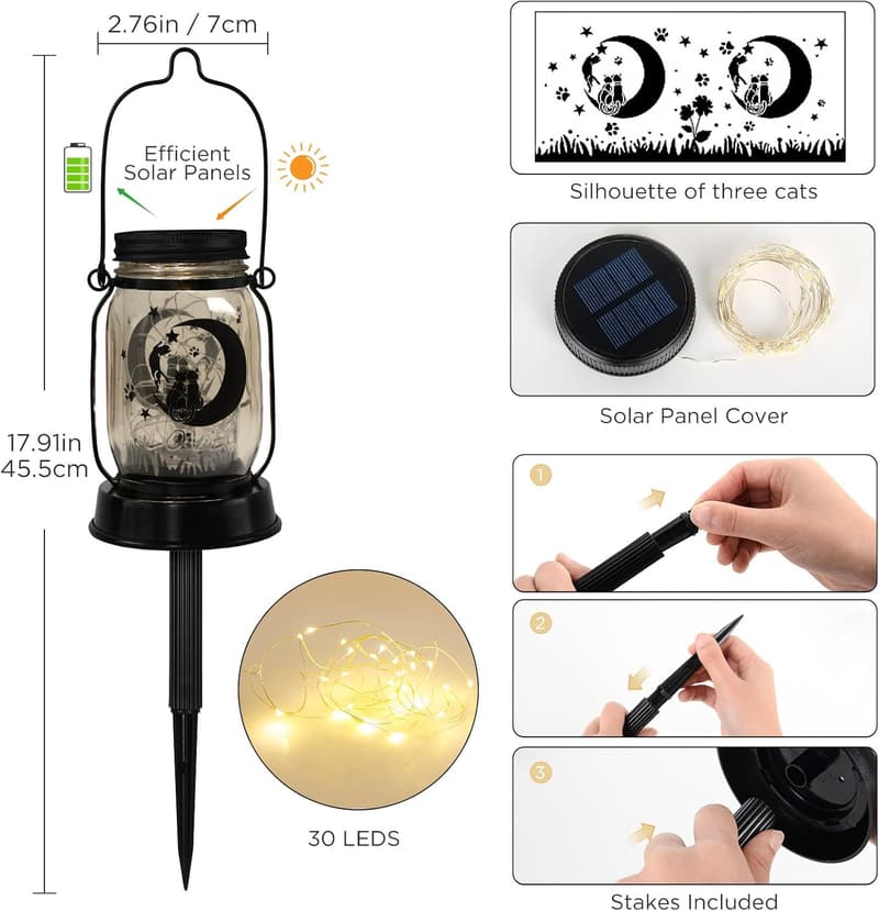 Cat-Themed Solar Lantern - Unique Gift for Cat Lovers