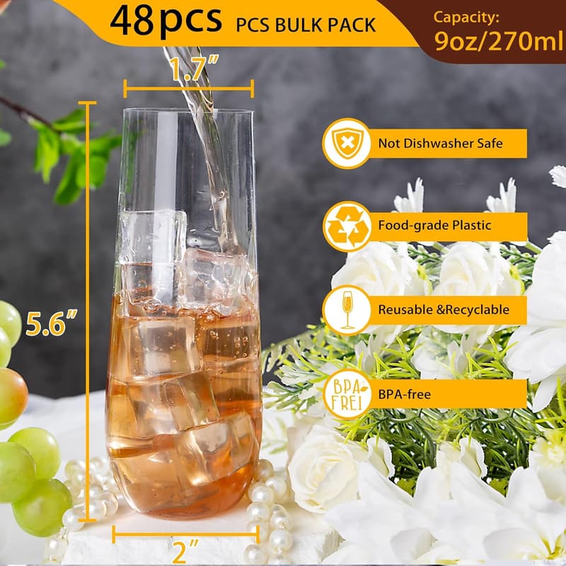 48 PCS Unbreakable Plastic Champagne Flutes for Weddings & Parties