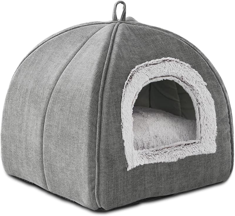 Indoor Cat Bed Cave - Soft, Foldable & Washable Tent, Grey 15