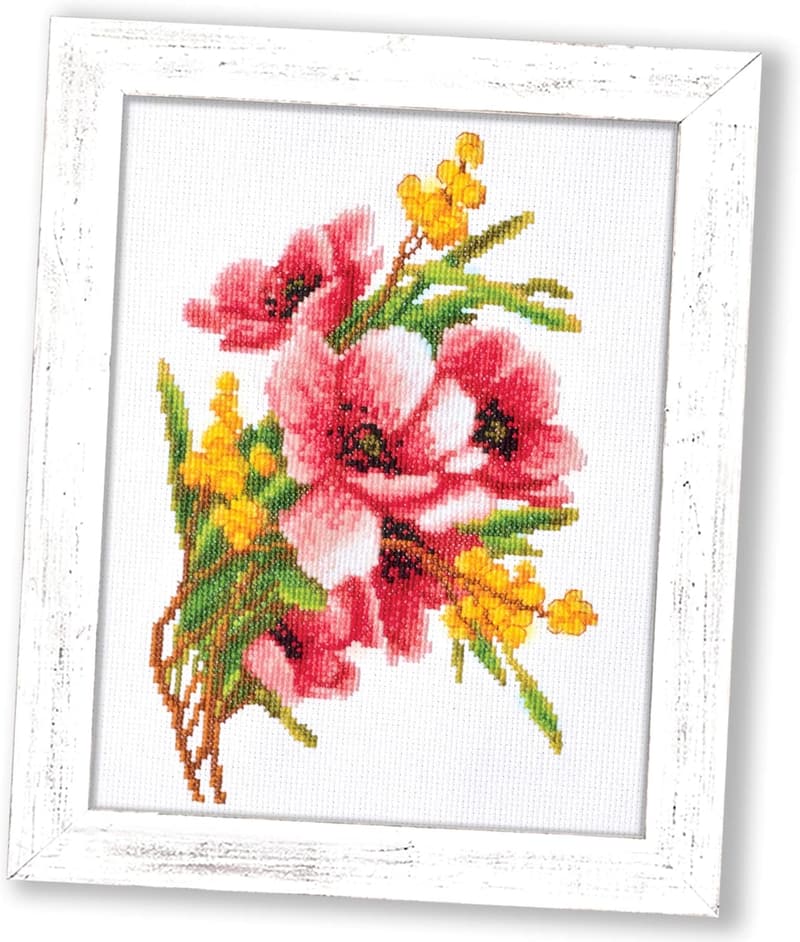 Mimosa Bouquet Flower Embroidery Kit - DIY Cross Stitch Gift