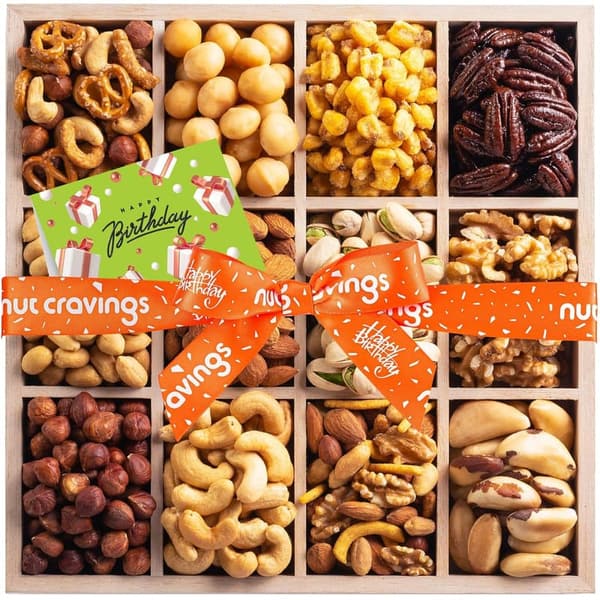 Happy Birthday Gourmet Nuts Gift Basket - 12 Assortments