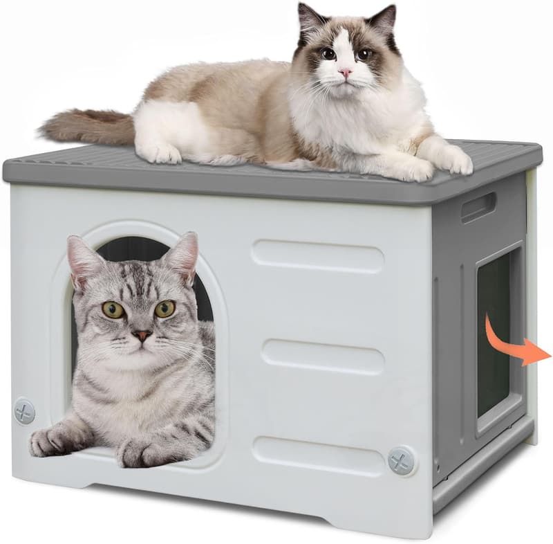 Sturdy Waterproof Cat House with Escape Door - Indoor/Outdoor