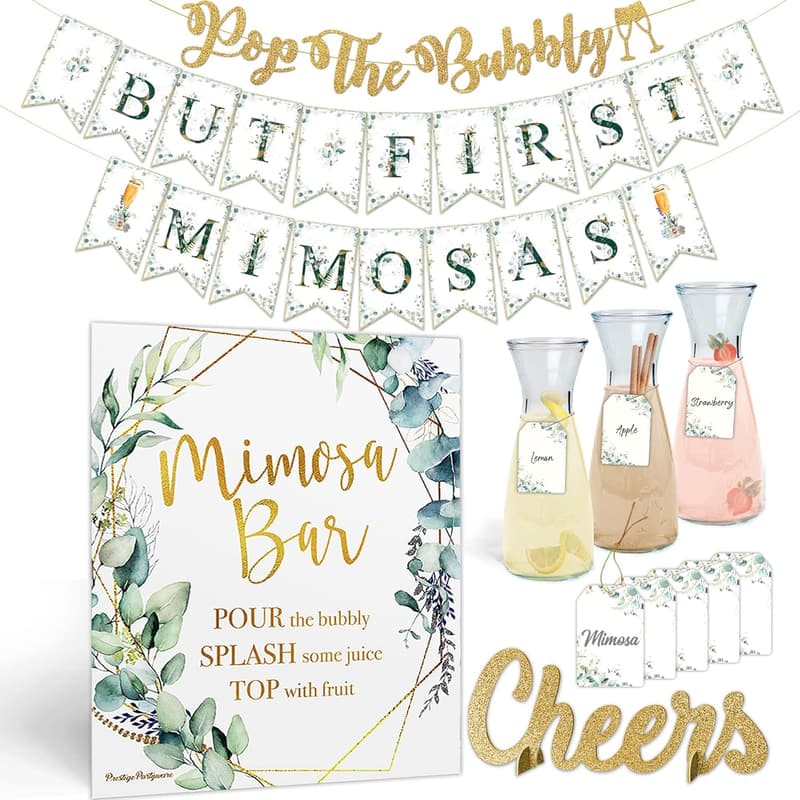 Mimosa Bar Supplies Kit | Classy Brunch Decorations with Sign & Banners