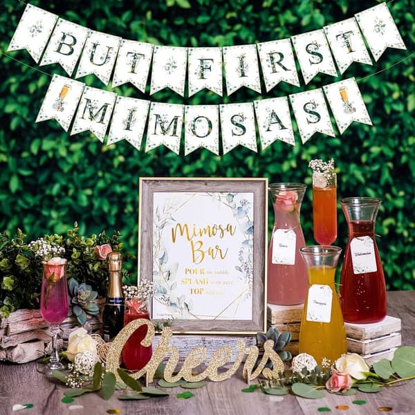 Mimosa Bar Supplies Kit | Classy Brunch Decorations with Sign & Banners