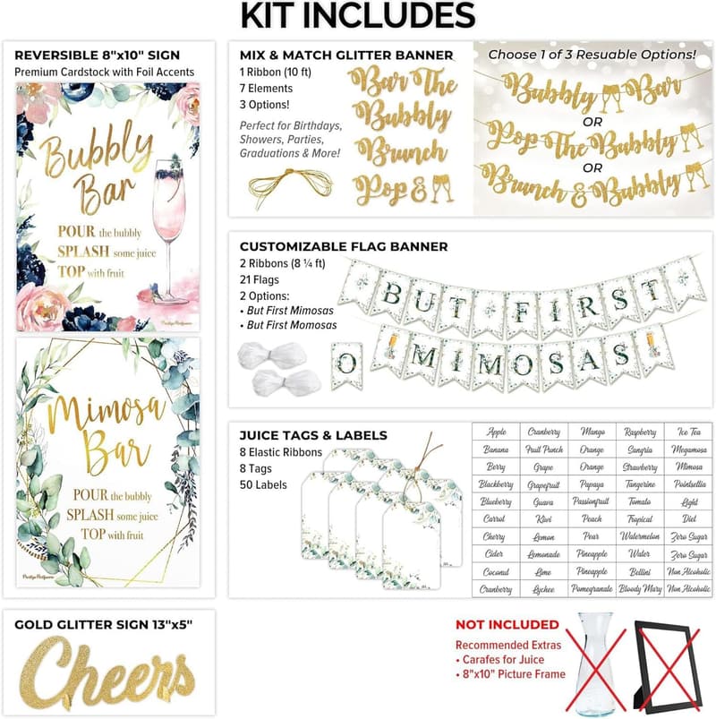 Mimosa Bar Supplies Kit | Classy Brunch Decorations with Sign & Banners