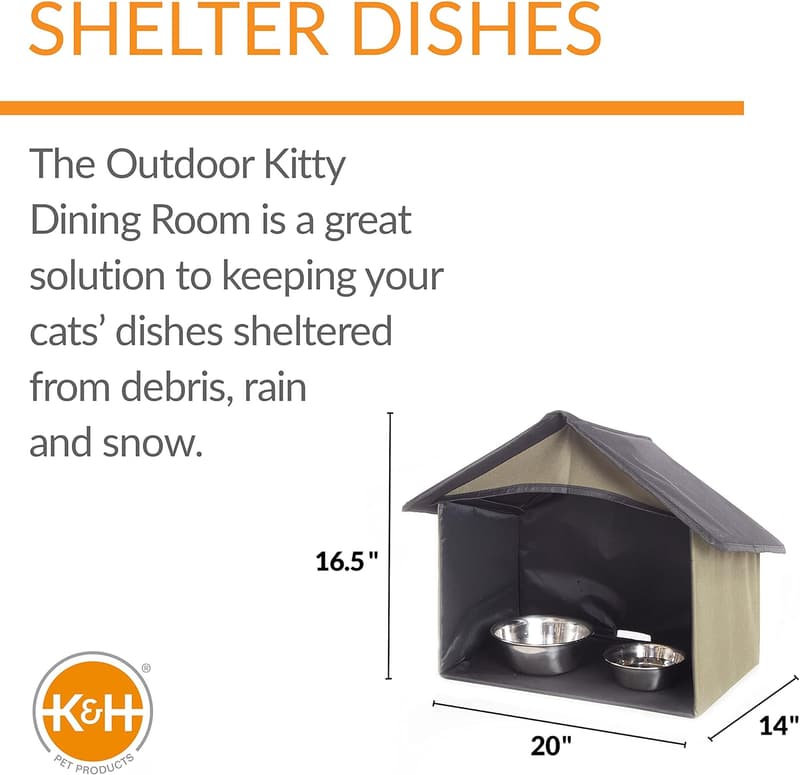 Outdoor Cat Feeding Station Shelter with Bowls - Olive