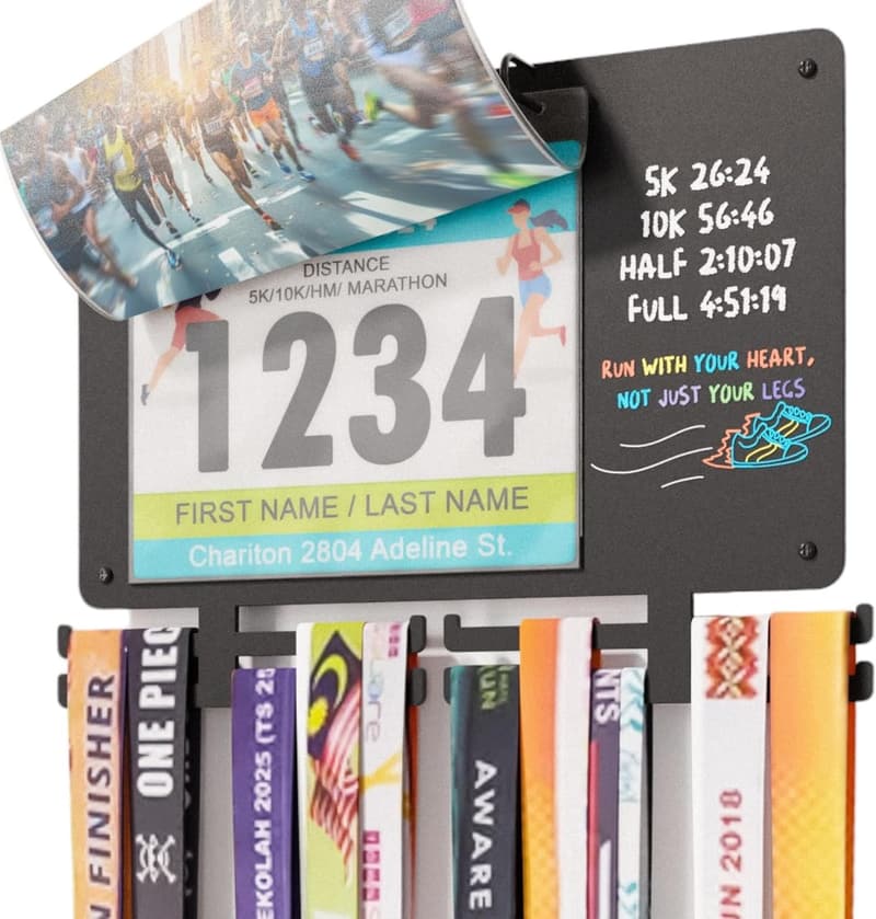 Runner Medal and Race Bib Display Hanger - Holds 50 Medals, 40 Bibs