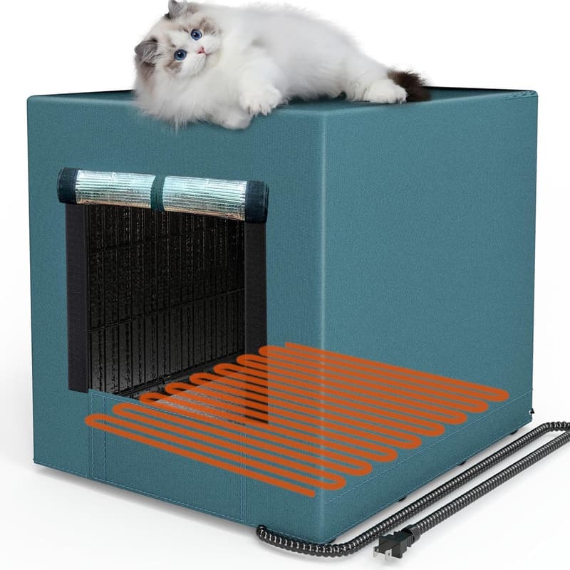 Heated Outdoor Cat House with Weatherproof Shelter, Blue