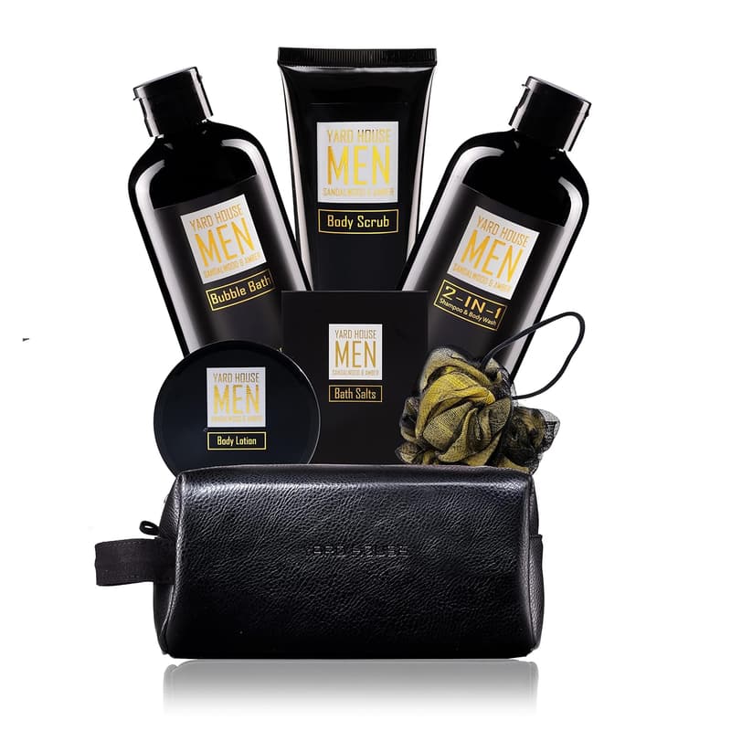 Sandalwood Amber Spa Gift Set for Men - 7Pc Kit in Leather Bag