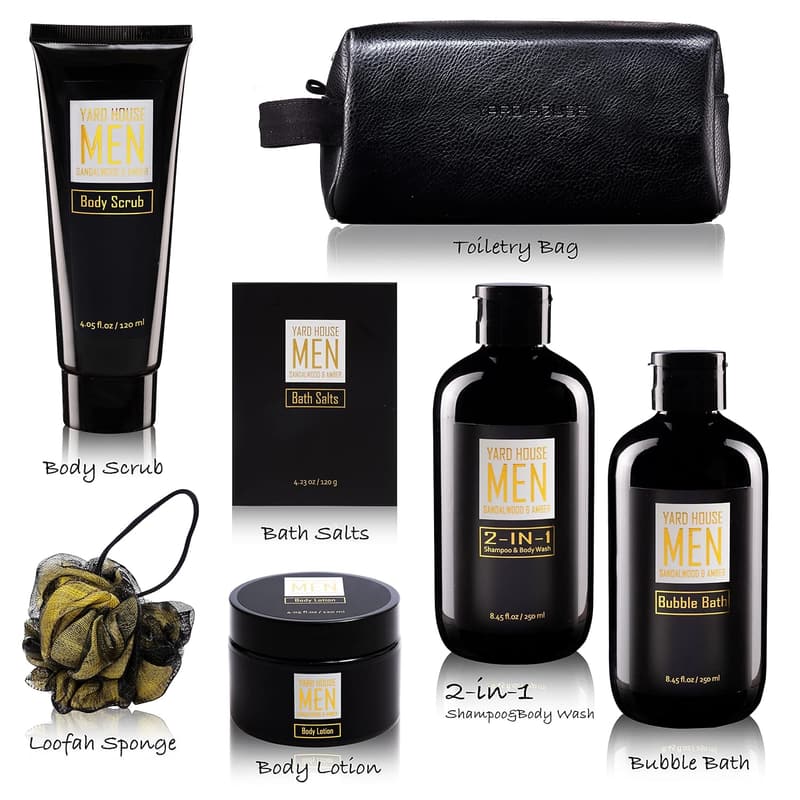 Sandalwood Amber Spa Gift Set for Men - 7Pc Kit in Leather Bag