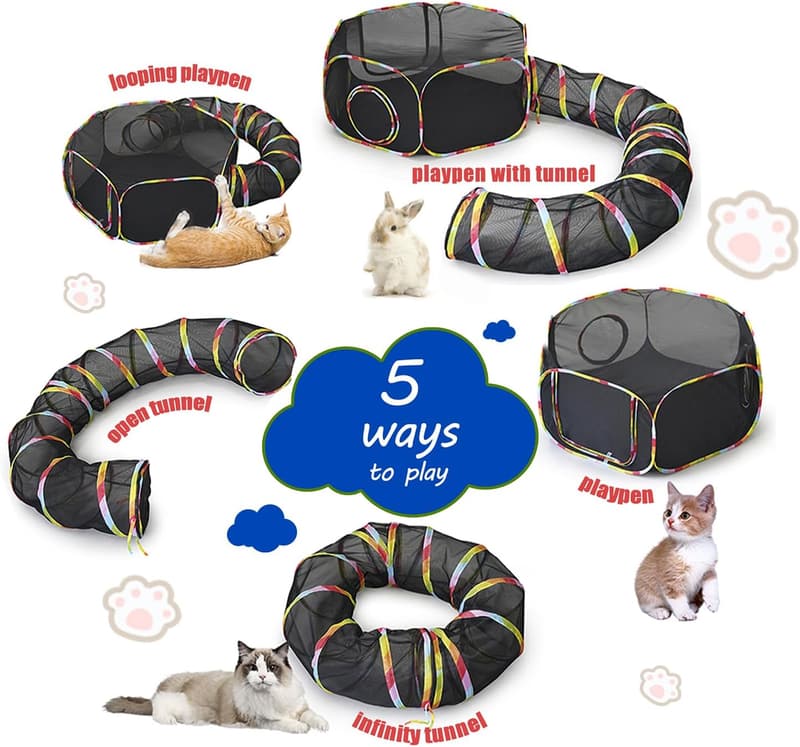 Portable Outdoor Cat Enclosure and Tunnel Playpen