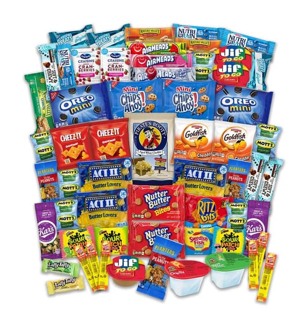 College Care Package Snack Box - 60 Count for Students