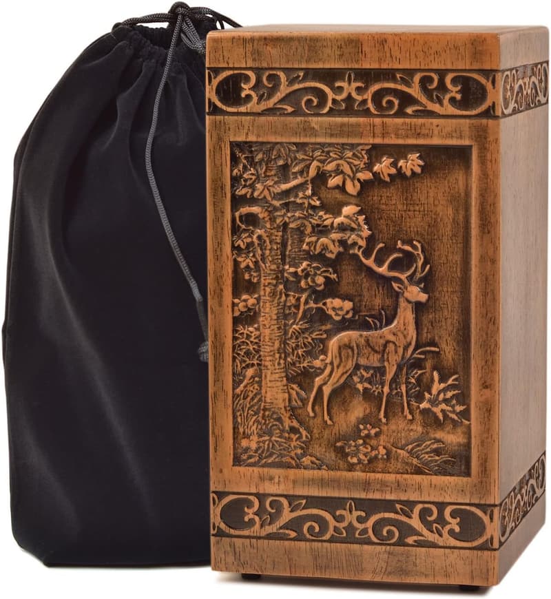 Personalized Wooden Cremation Urn with Satin Bag for Adults