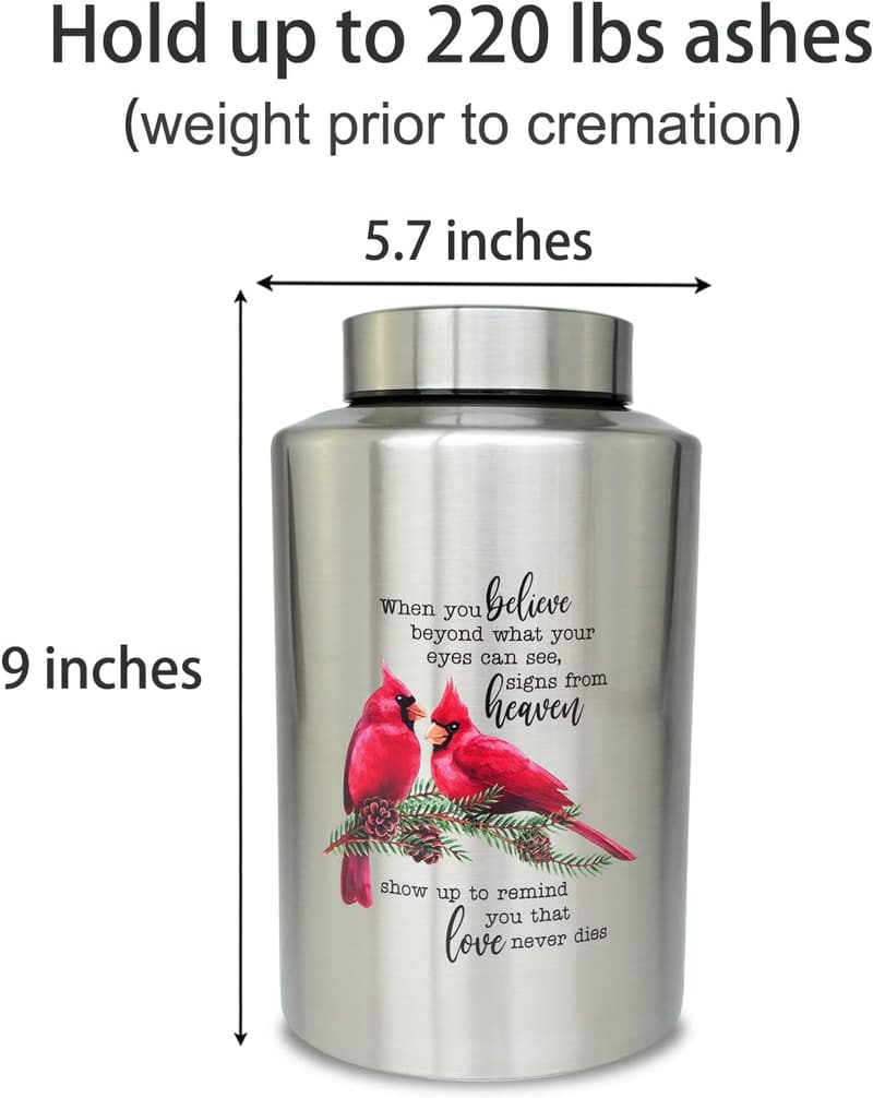 Large Cardinal Cremation Urn for Adult Ashes (220 lbs)