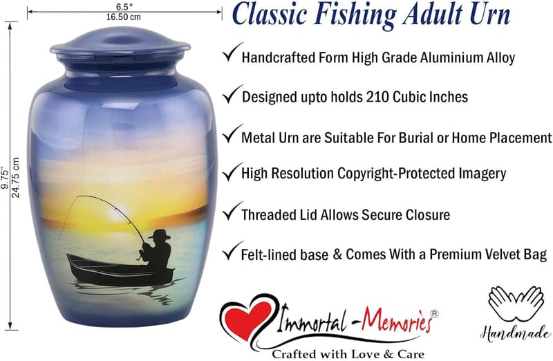 Gone Fishing Cremation Urn for Fishermen - Full Size, Large