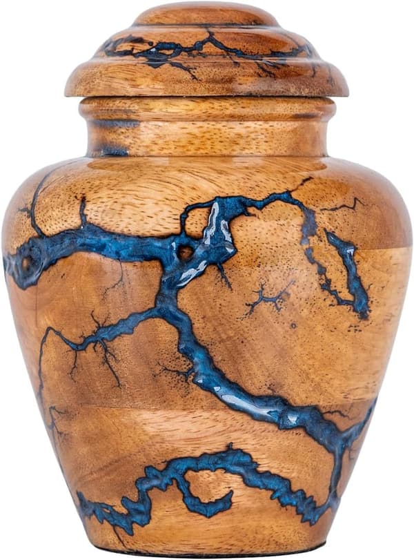 Blue Wooden Cremation Urn for Adult Male Ashes - 20 Cubic Inches