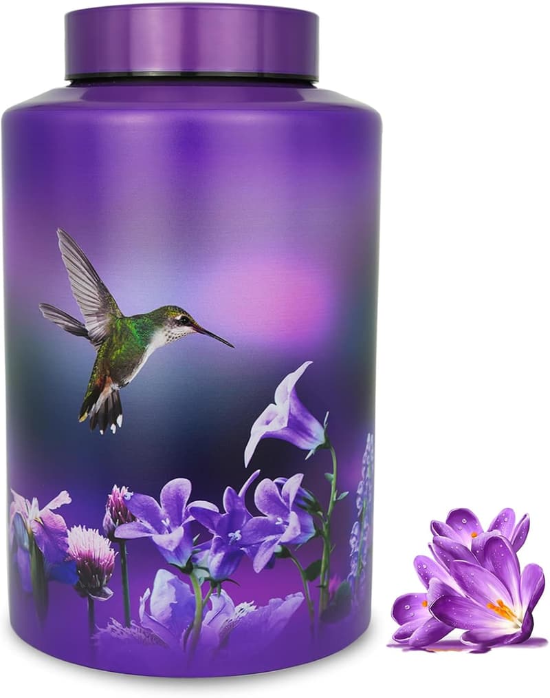 Purple Hummingbird Urn for Adult Ashes, Up to 220 lbs