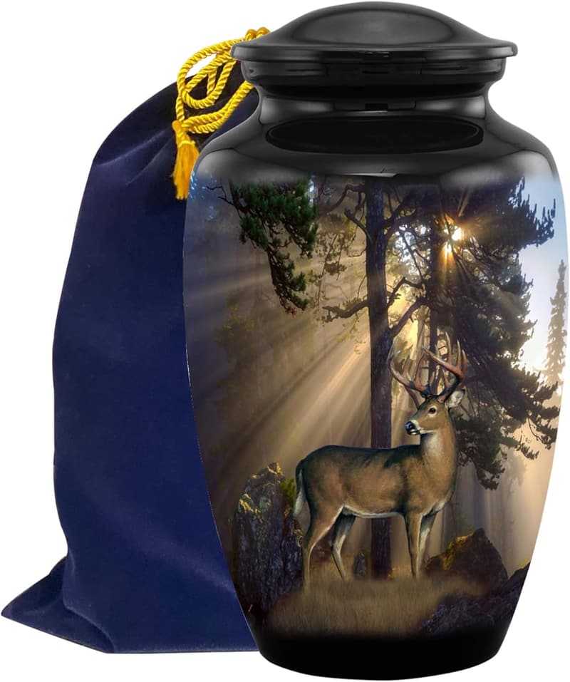 Handcrafted Deer Hunting Urn for Human Ashes with Velvet Bag