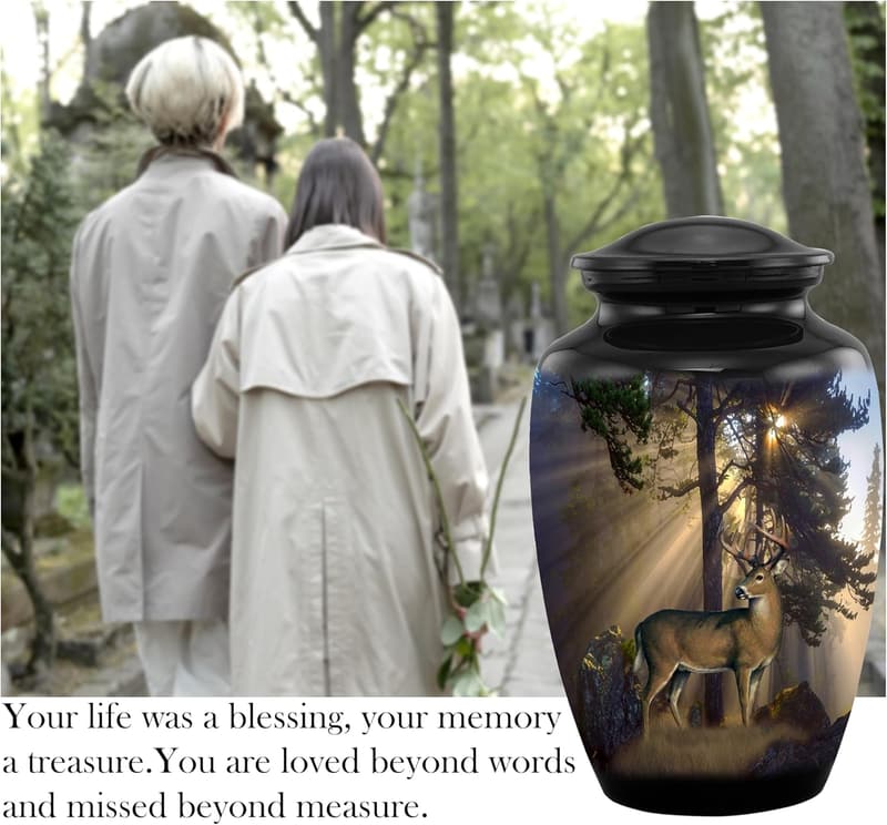 Handcrafted Deer Hunting Urn for Human Ashes with Velvet Bag