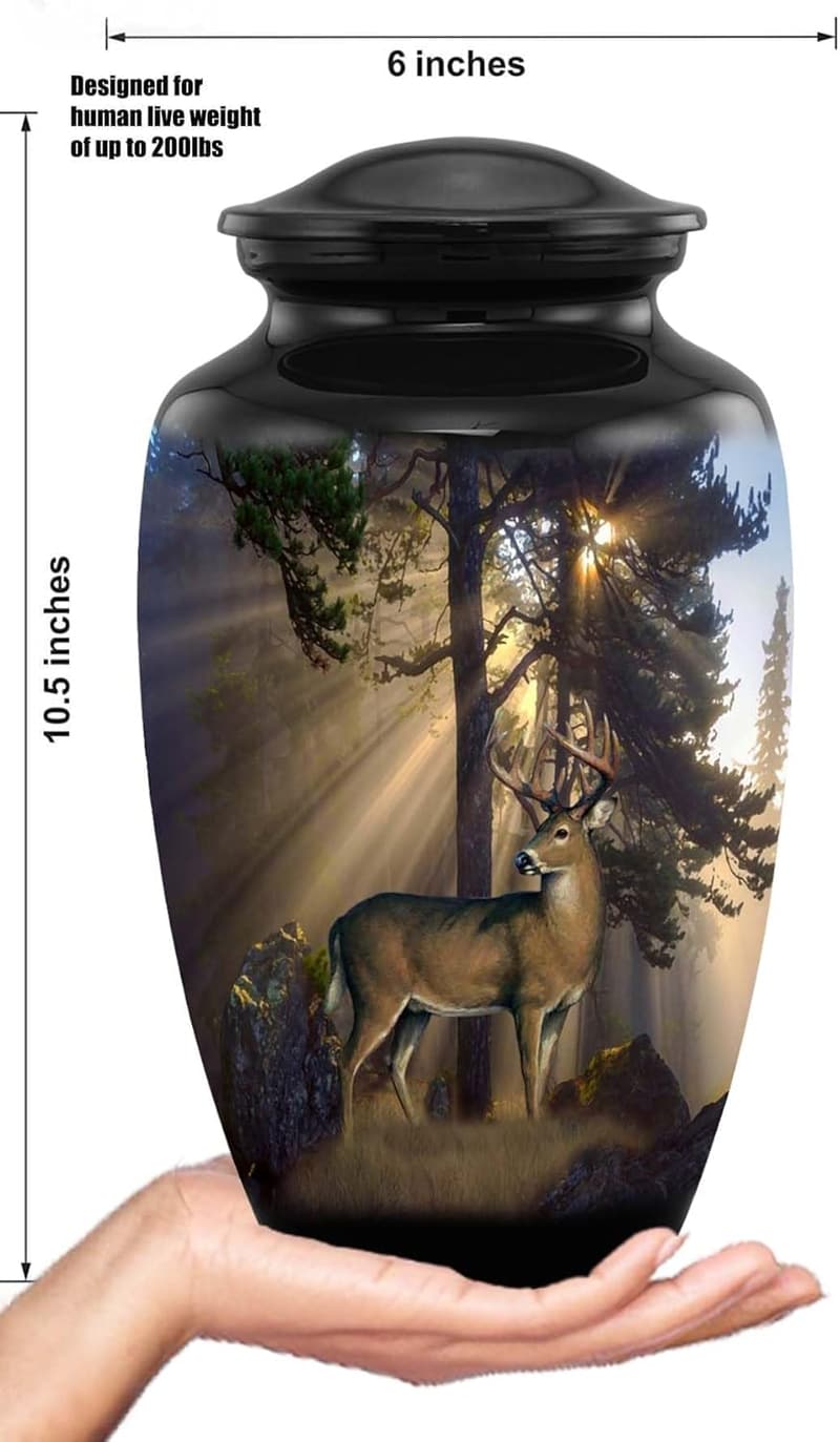 Handcrafted Deer Hunting Urn for Human Ashes with Velvet Bag