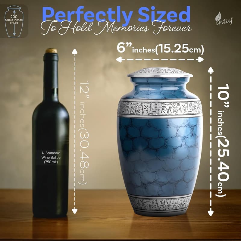 Cloud Blue Aluminum Cremation Urn for Adults - 200 lbs Capacity