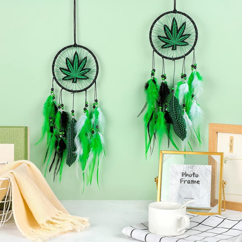 Weed Embroidered Dream Catcher Set for Room Decor