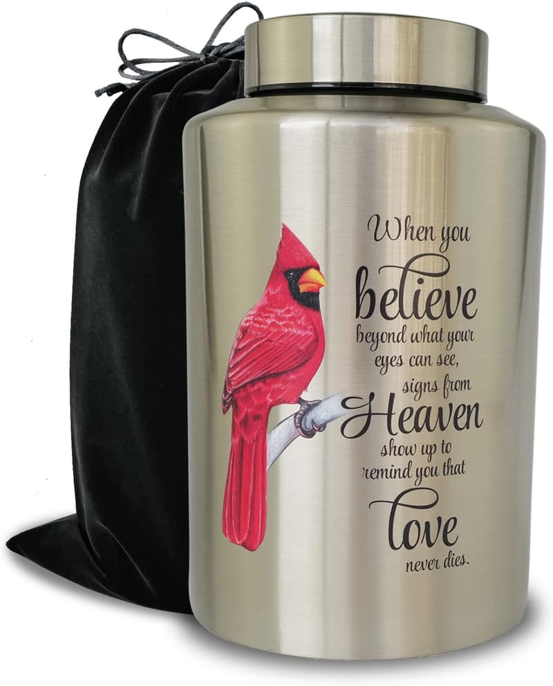 Large Decorative Cremation Urn for Adult Ashes with Velvet Bag