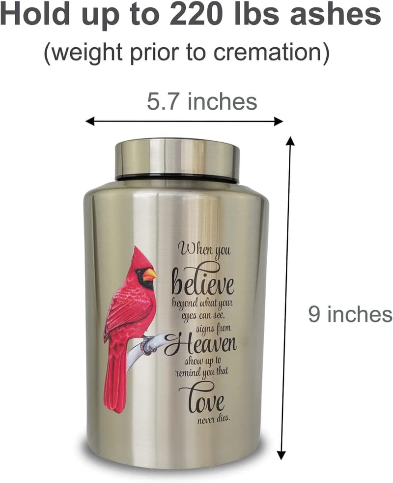Large Decorative Cremation Urn for Adult Ashes with Velvet Bag