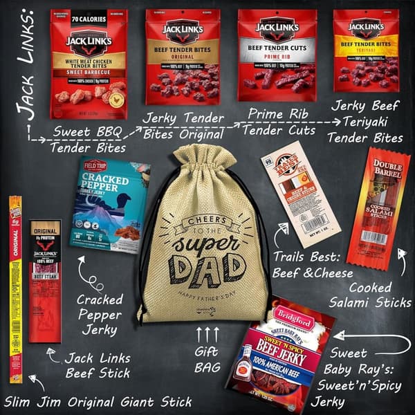 Father's Day Beef Jerky Variety Pack Gift Basket for Dad
