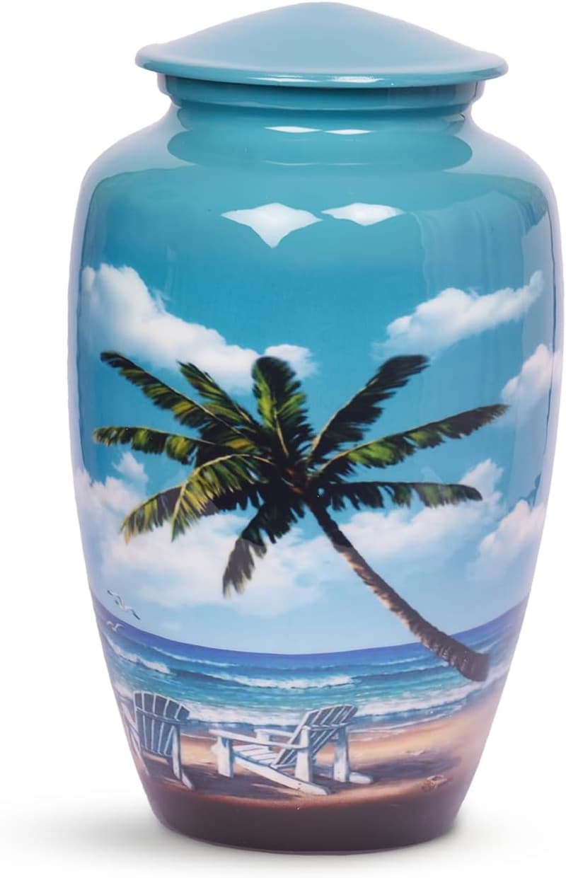 Beach Blue Cremation Urn - Handcrafted for Adult Ashes (200 lbs)