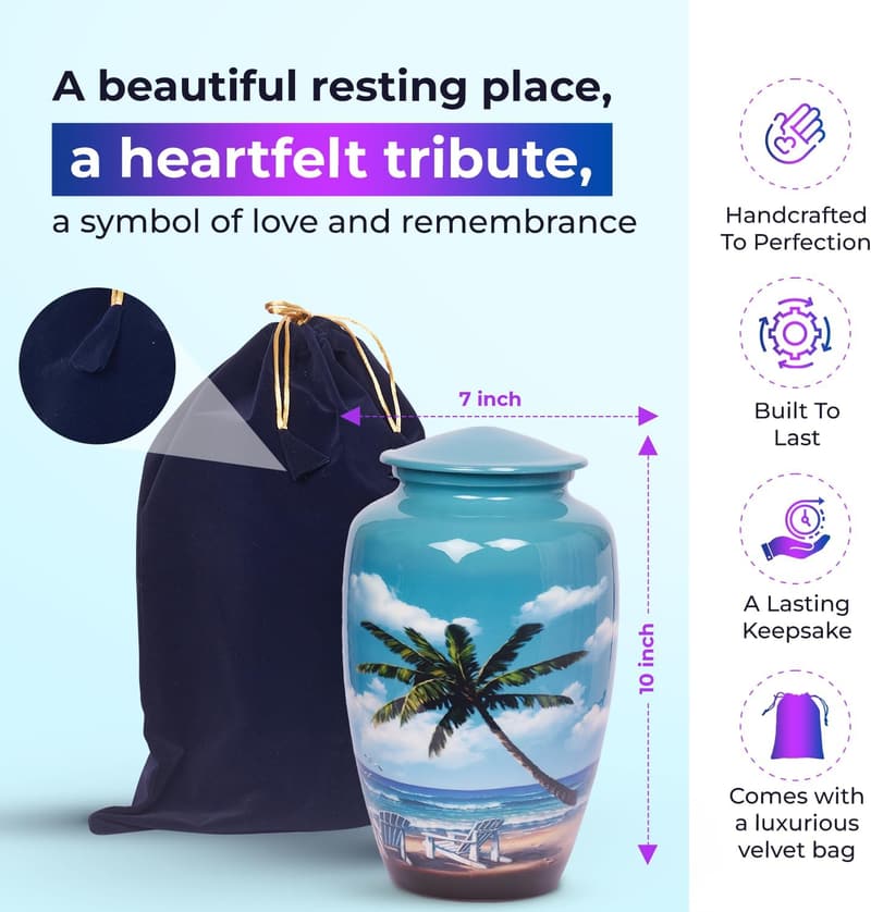 Beach Blue Cremation Urn - Handcrafted for Adult Ashes (200 lbs)