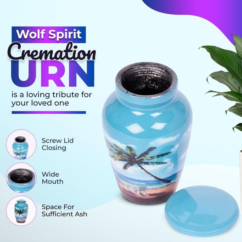 Beach Blue Cremation Urn - Handcrafted for Adult Ashes (200 lbs)