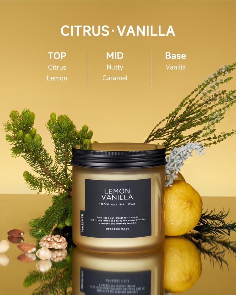 Lemon Vanilla Scented Soy Candle - 11.6oz, 70 Hour Burn Time