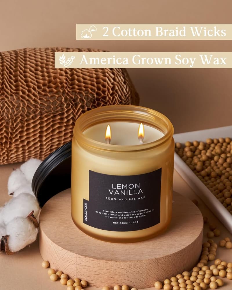 Lemon Vanilla Scented Soy Candle - 11.6oz, 70 Hour Burn Time
