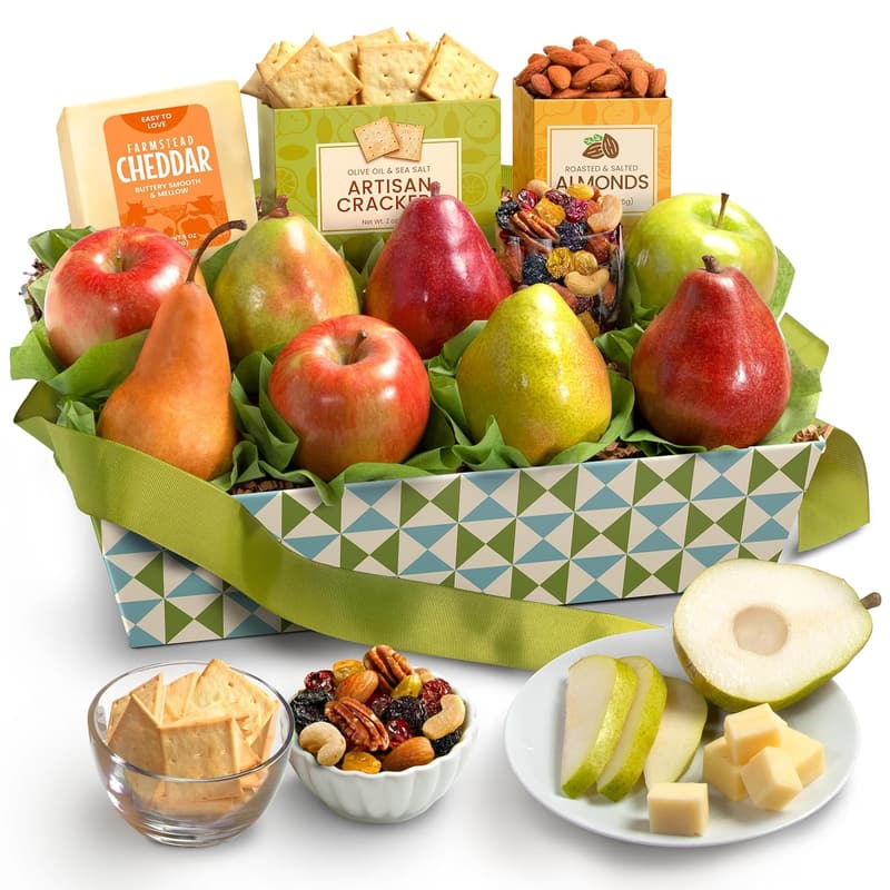Holiday Fresh Fruit Basket Gift with Cheese, Crackers & Nuts