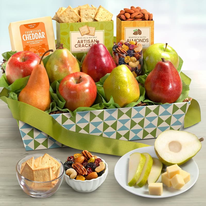 Holiday Fresh Fruit Basket Gift with Cheese, Crackers & Nuts