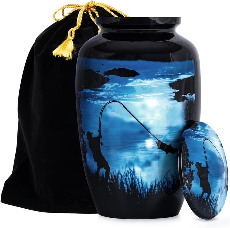 Gone Fishing Decorative Urn for Ashes - Blue Adult Urn