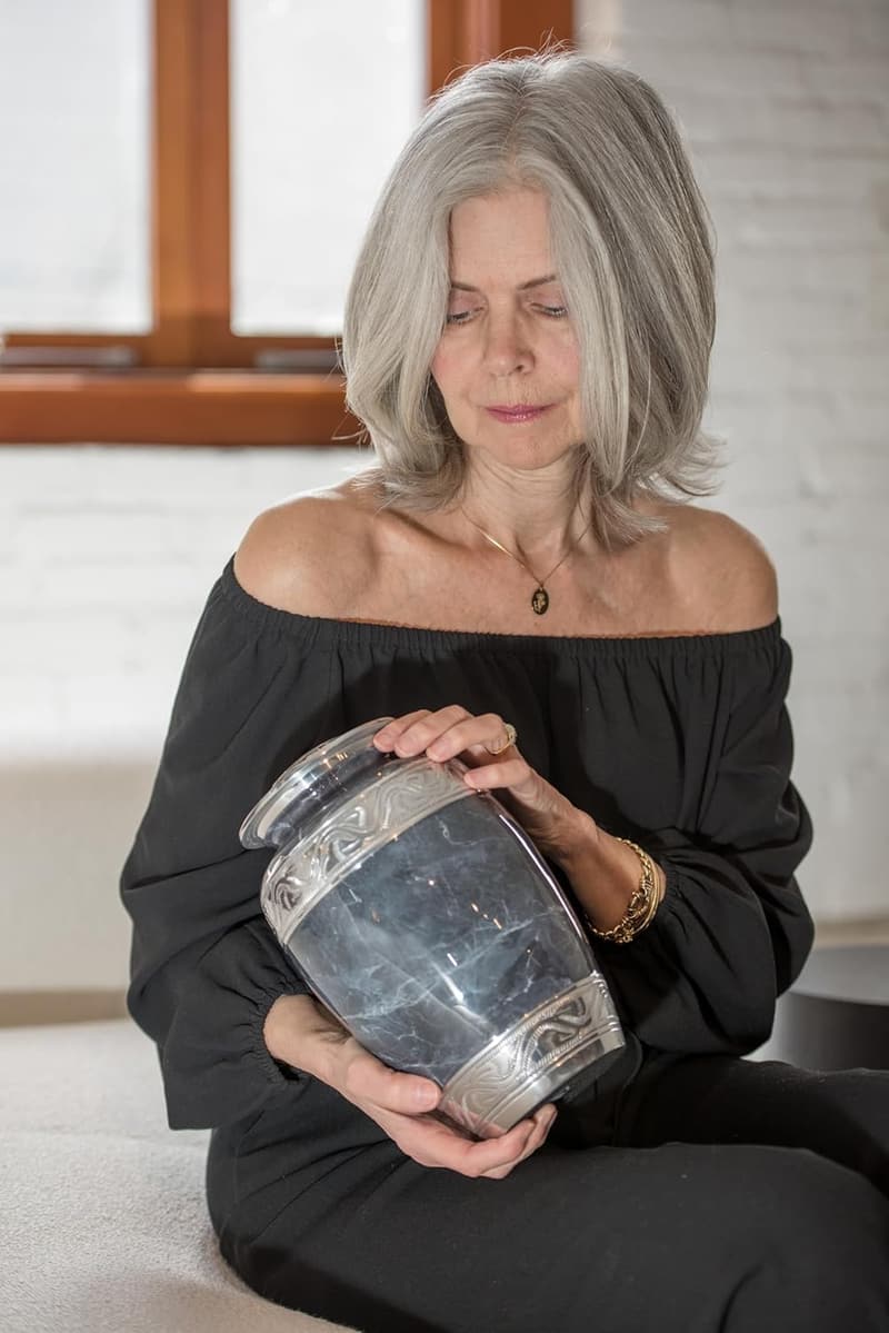 Gray Handcrafted Cremation Urn for Adults with Keepsakes