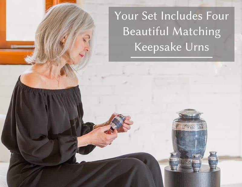 Gray Handcrafted Cremation Urn for Adults with Keepsakes