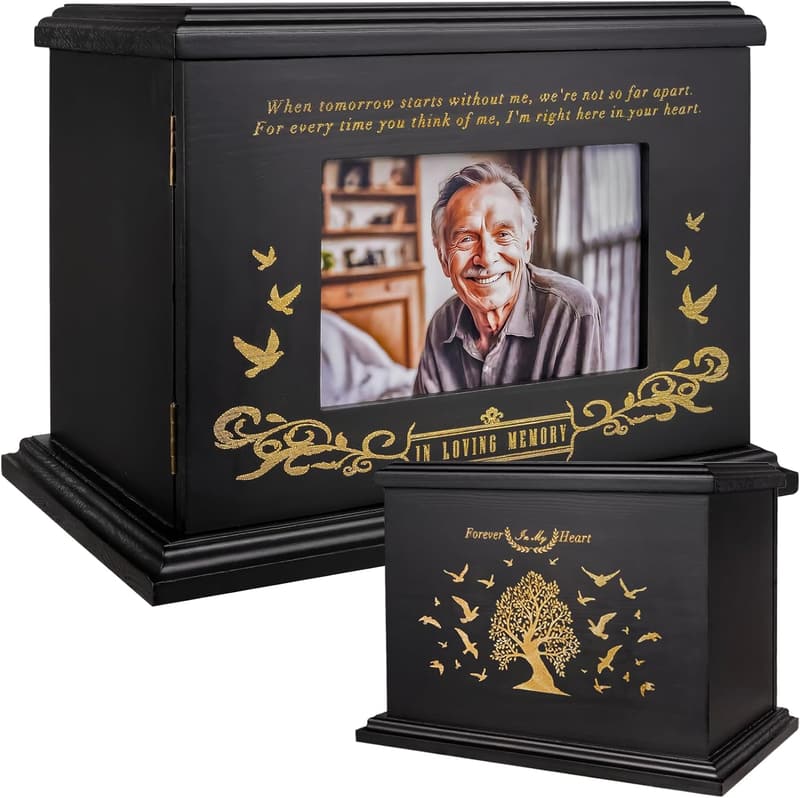 Wooden Cremation Urn with Picture Frame for Adults and Children