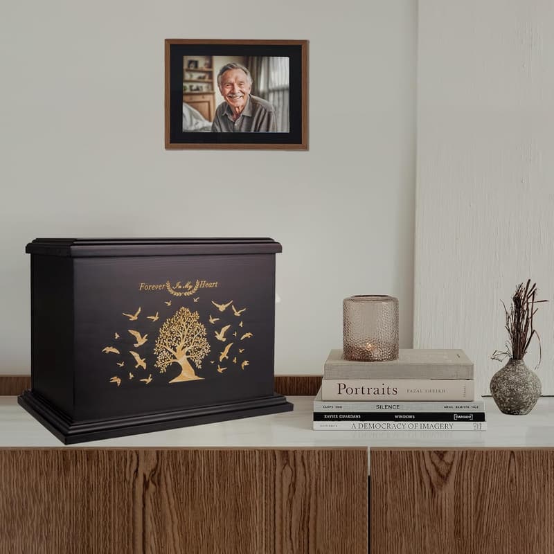 Wooden Cremation Urn with Picture Frame for Adults and Children