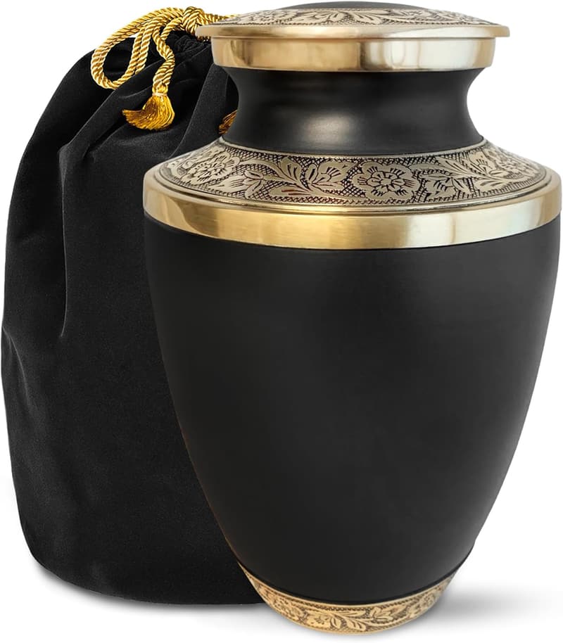 Grecian Classic Matte Black Cremation Urn for Adults