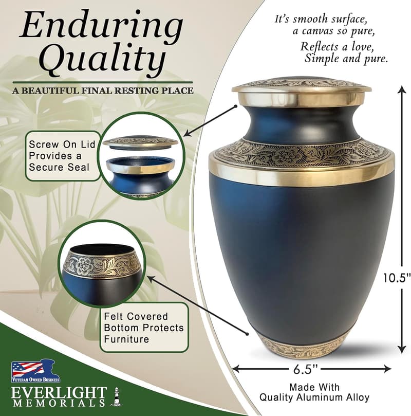 Grecian Classic Matte Black Cremation Urn for Adults