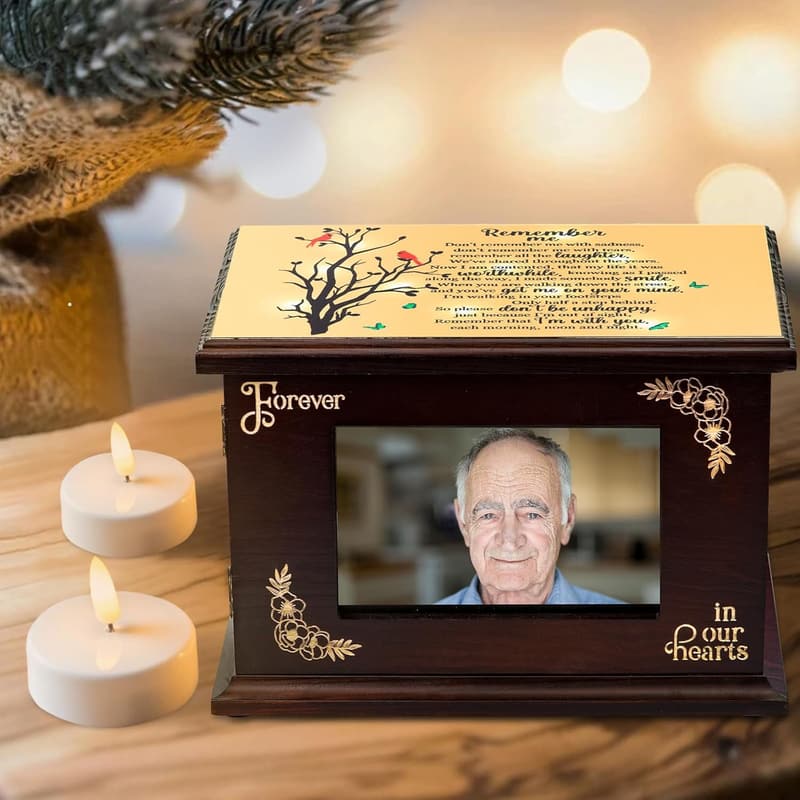 Wooden Cremation Urn with Photo Frame for Adults