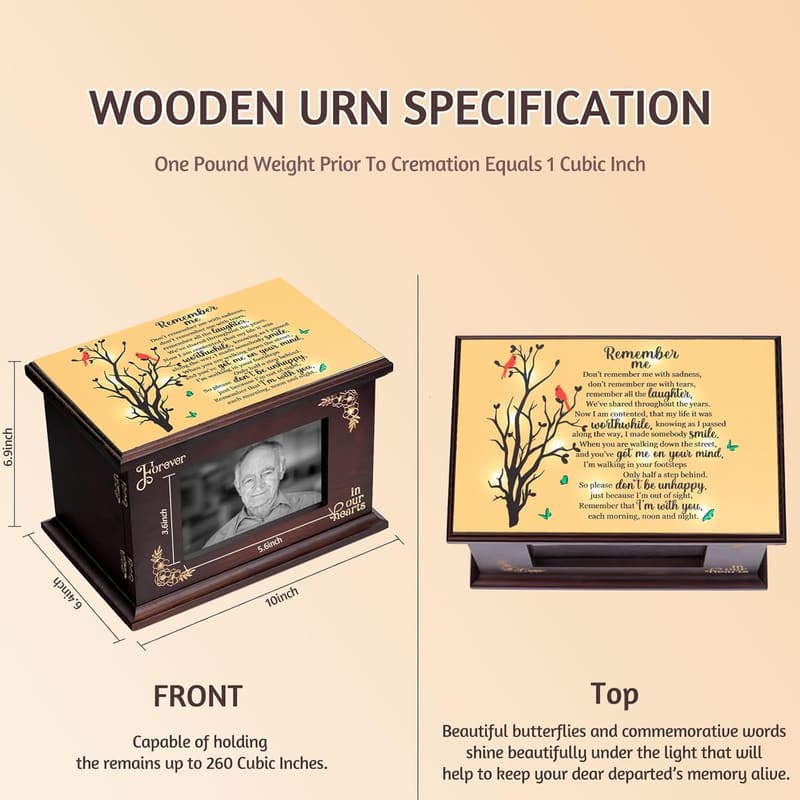 Wooden Cremation Urn with Photo Frame for Adults