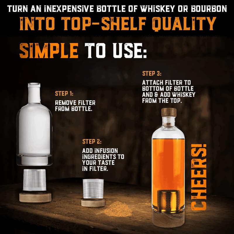 Whiskey Infusion Kit with Wood Chips & Peels - Unique Gift for Men