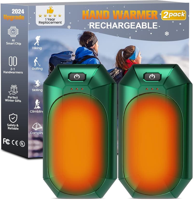 Rechargeable Rugby-Shaped Hand Warmers - 2 Pack, 20Hrs Heat