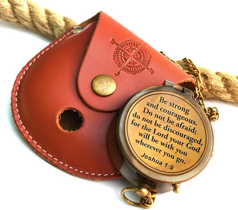 Engraved Brass Prayer Compass in Wooden Box - Religious Gift for Men & Women
