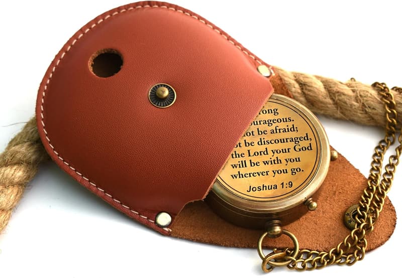 Engraved Brass Prayer Compass in Wooden Box - Religious Gift for Men & Women