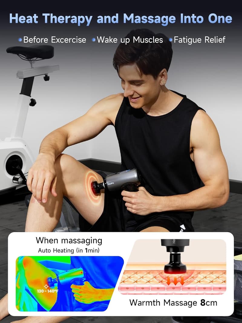 Deep Tissue Massage Gun with Heat, Portable Percussion Massager